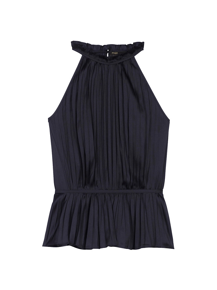 Women's Pleated Satin Halter Top - Black - Size Large | Saks Fifth Avenue