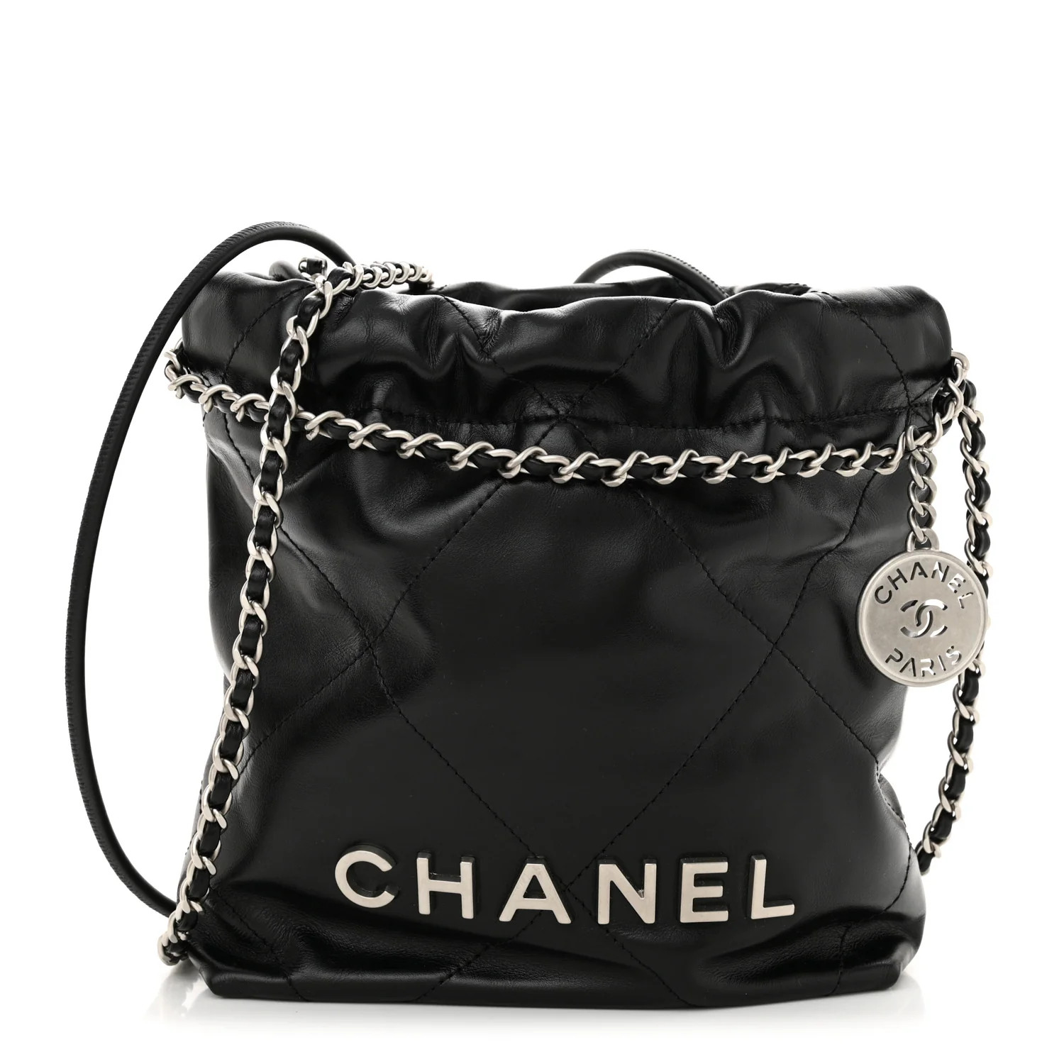 Shiny Calfskin Quilted Mini Chanel 22 Black | FASHIONPHILE (US)