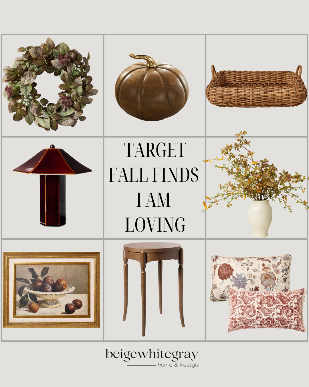 Target Fall Finds I'm Loving, Target fall decor, Target home finds, Target home decor, fall decorating ideas, neutral pumpkins, bronze pumpkin, amber table lamp, woven tray, floral throw pillows, vintage artwork, faux stems, decorative vase, accent table, cozy home decor, organic modern style, affordable home decor, Target decor inspiration, fall home inspiration, neutral home styling, seasonal decor, modern fall decor

#LTKSeasonal #LTKHome