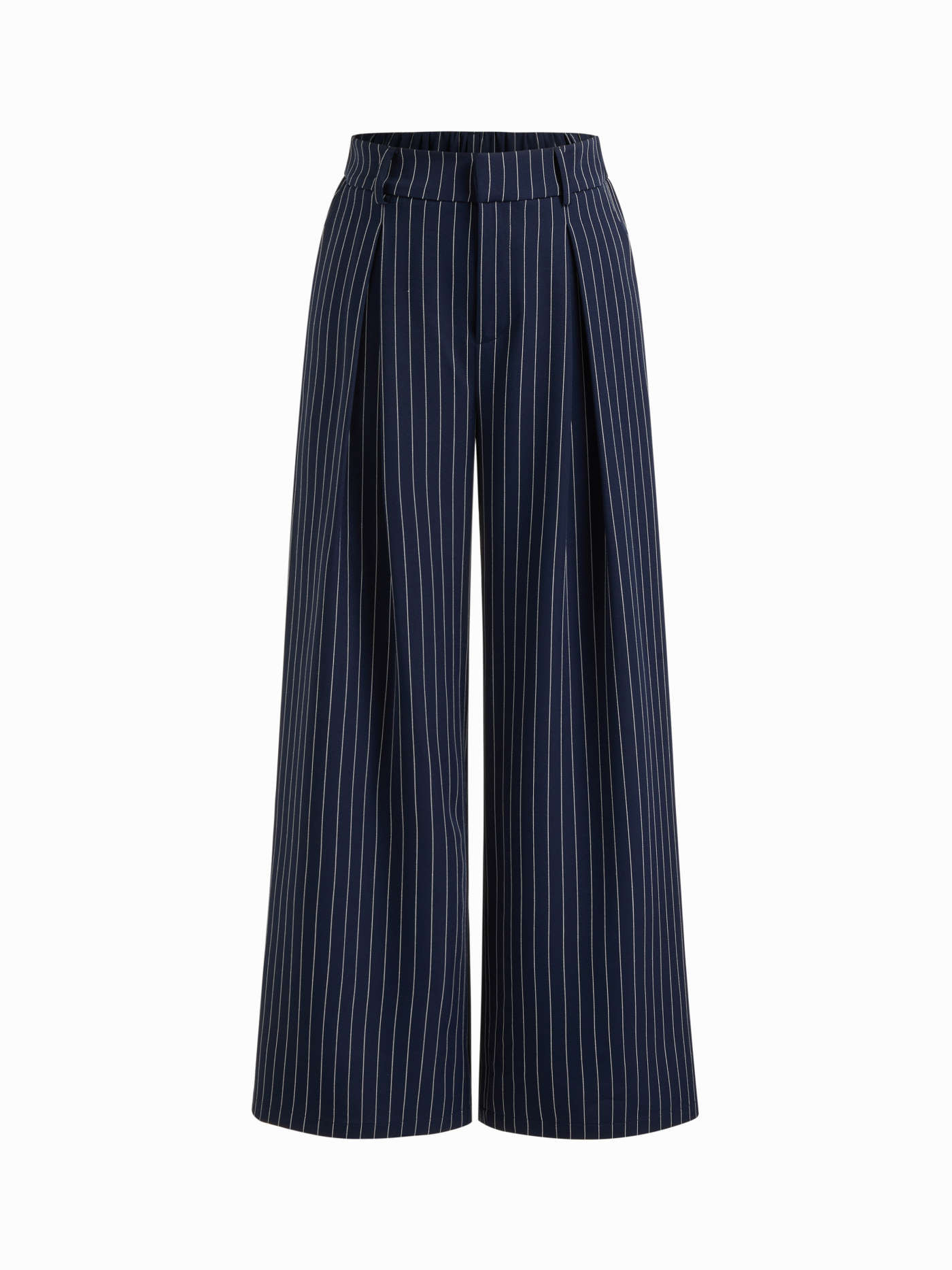 Woven Mid Rise Stripe Pleated Wide Leg Trousers For Daily Casual Work | Cider