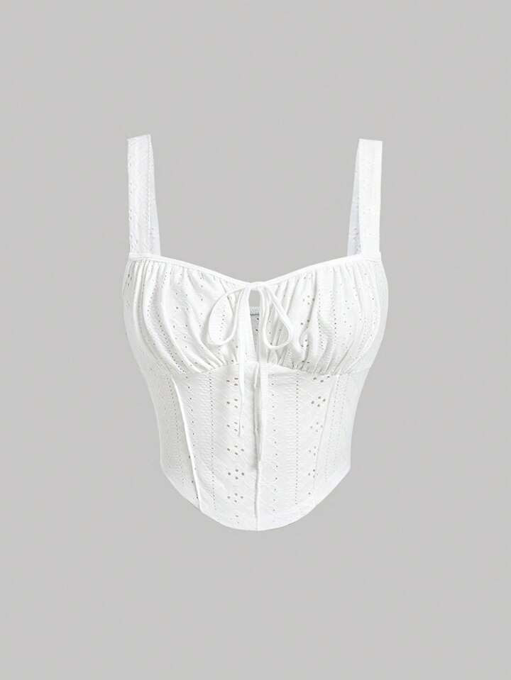 SHEIN MOD Eyelet Embroidery Ruched Bust Cami Top | SHEIN