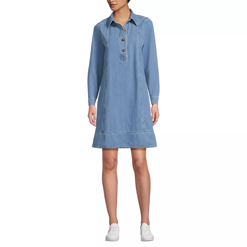 Women's Light Weight Denim Popover At the Knee Dress | Lands' End (US)