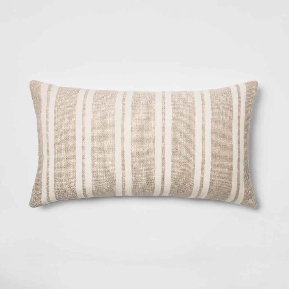 Cotton/Linen Stripe Oversize Lumbar Throw Pillow Neutral/White - Threshold | Target