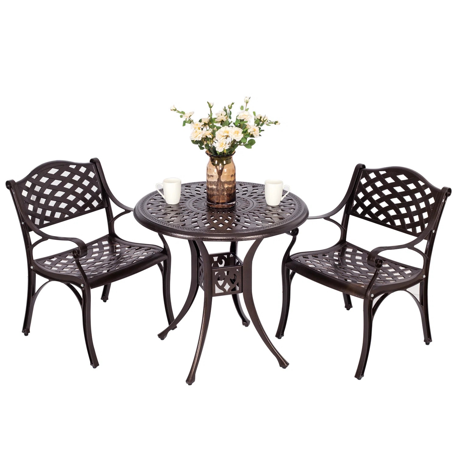 Wildon Home® Baze 3 Piece Outdoor Patio Retro Round Cast Aluminum Dining Table and 2 Cast Alumin... | Wayfair North America