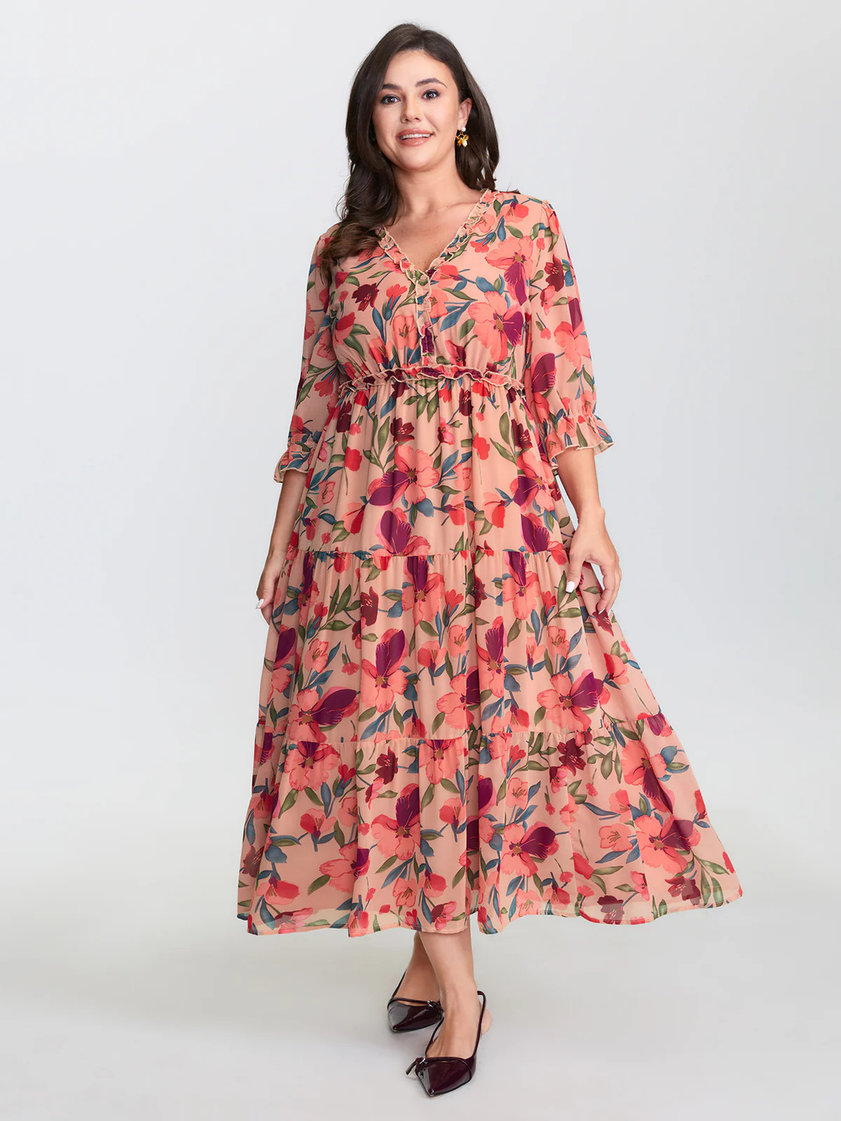 Romantic Floral Print Ruffled Edge Maxi Dress | Bloomchic