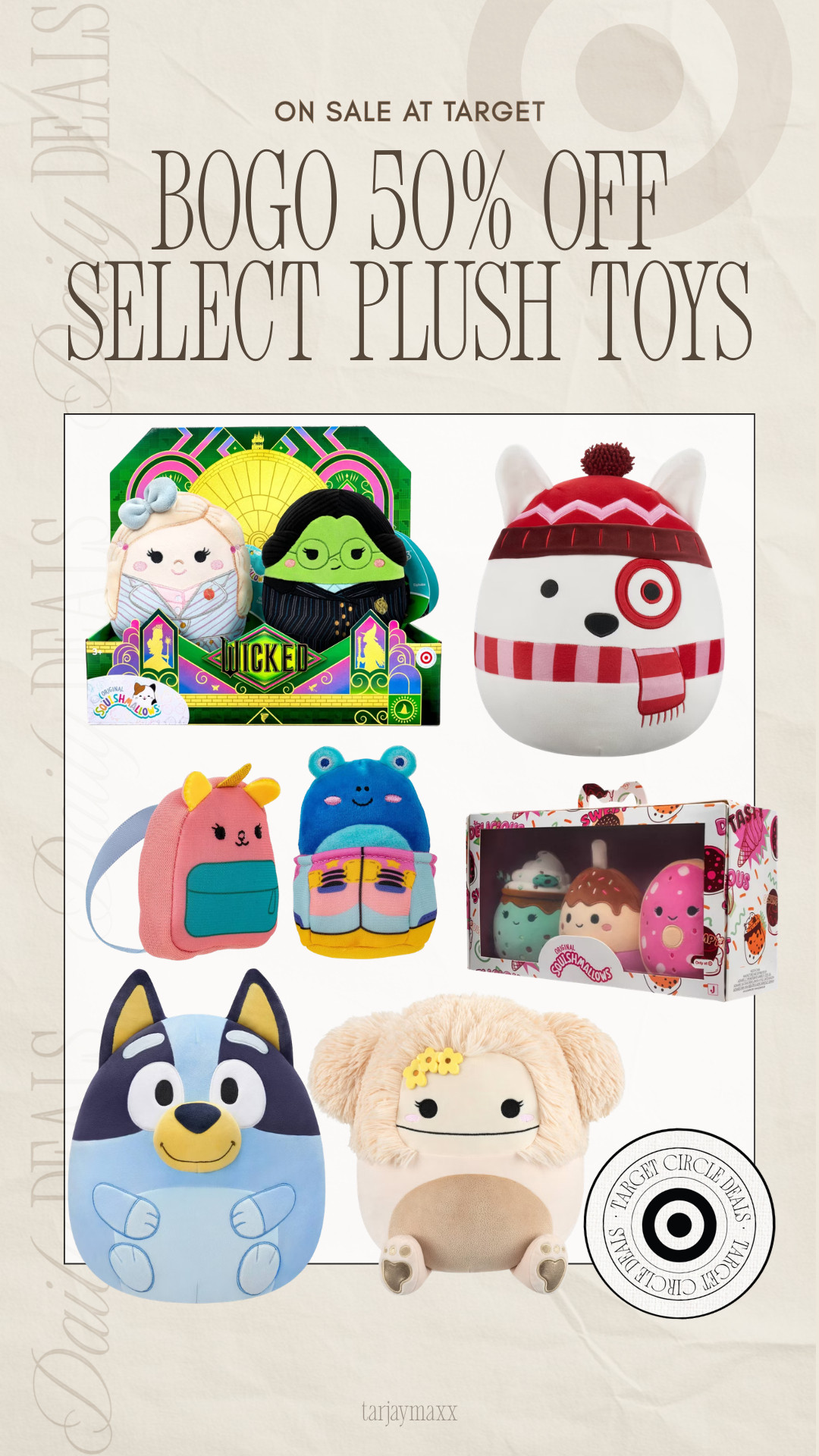BOGO 50% off select plush toys at Target right now and I had to share because I love Squishmallows & my favorite Bullseye squish is included in the sale 🎯!
spring outfits 2026, easter dress women, easter outfits women, spring dresses, vacation outfits beach, date night outfits, work outfits, plus size fashion, easter basket ideas, squishmallows, target squishmallows, bullseye squishmallow, plush toys target, easter basket fillers, target deals, target finds 

 #LTKdayinmylife #LTKmorningroutine #LTKHome