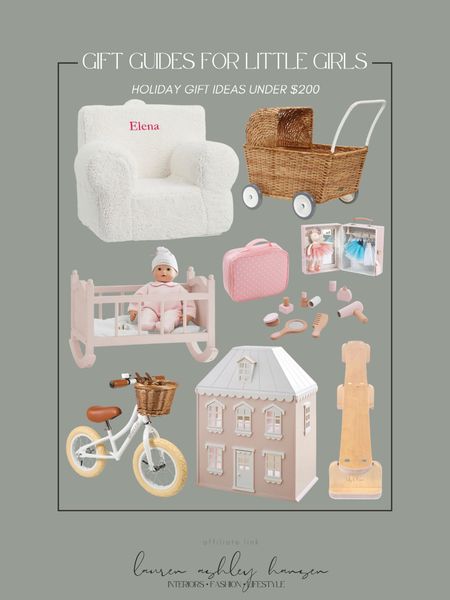 A splurge worthy gift guide for the little girls! All of these gifts are perfect for little girls this holiday season. Pottery Barn personalized chair, dollhouse, bike, baby stroller, makeup, balance beam, and more! 

#LTKGiftGuide #LTKkids #LTKHoliday