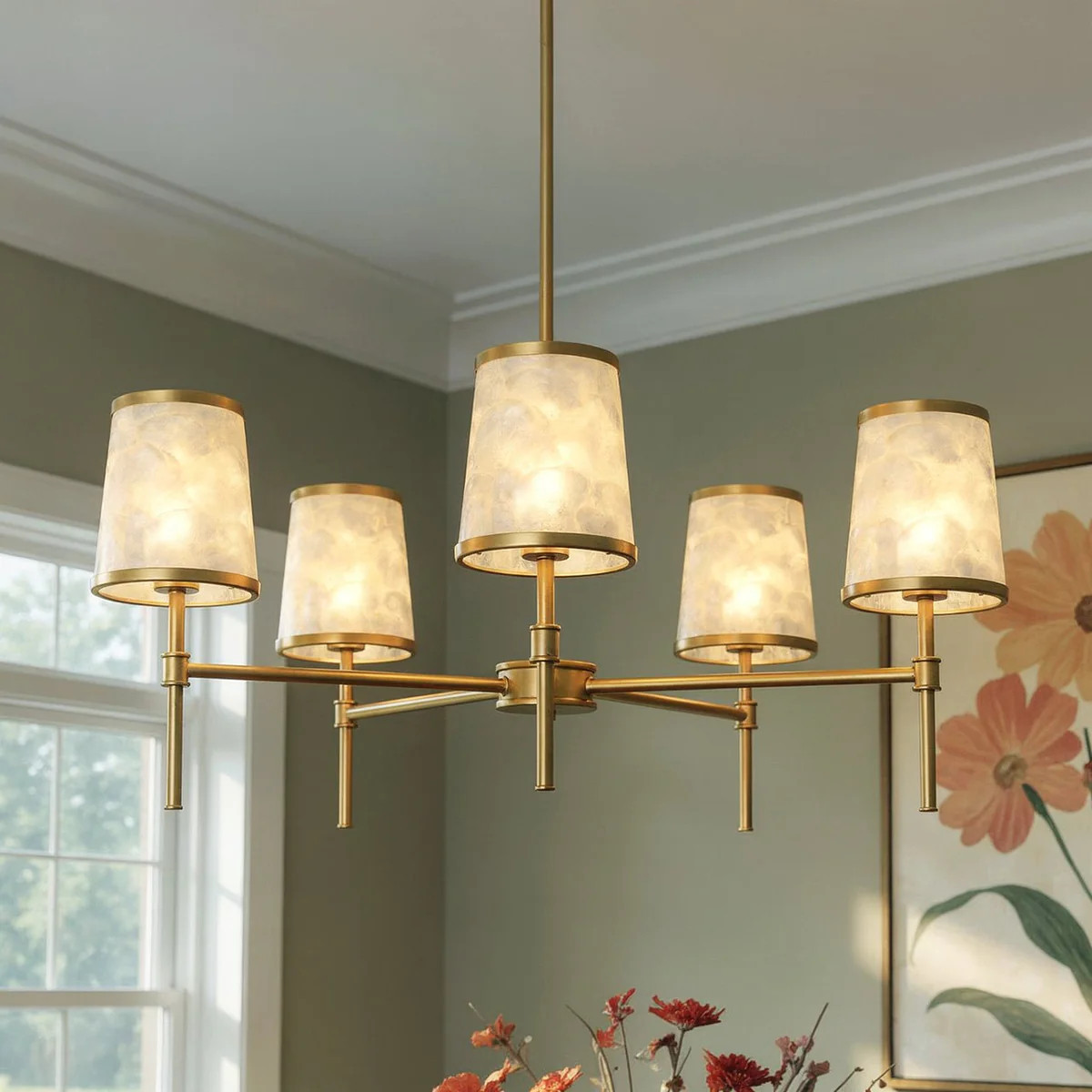 UQL22141 Transitional Indoor Chandelier, 13.5''H x 32''W x 32''Dep, Brushed Gold Finish, Evershaw... | Urban Ambiance, Inc.