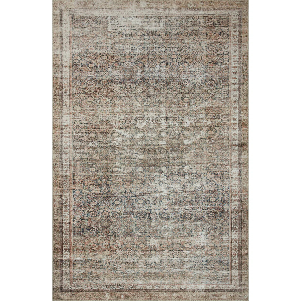 Jules Oriental Power Loomed Polyester Area Rug in Ink / Terracotta | Wayfair North America
