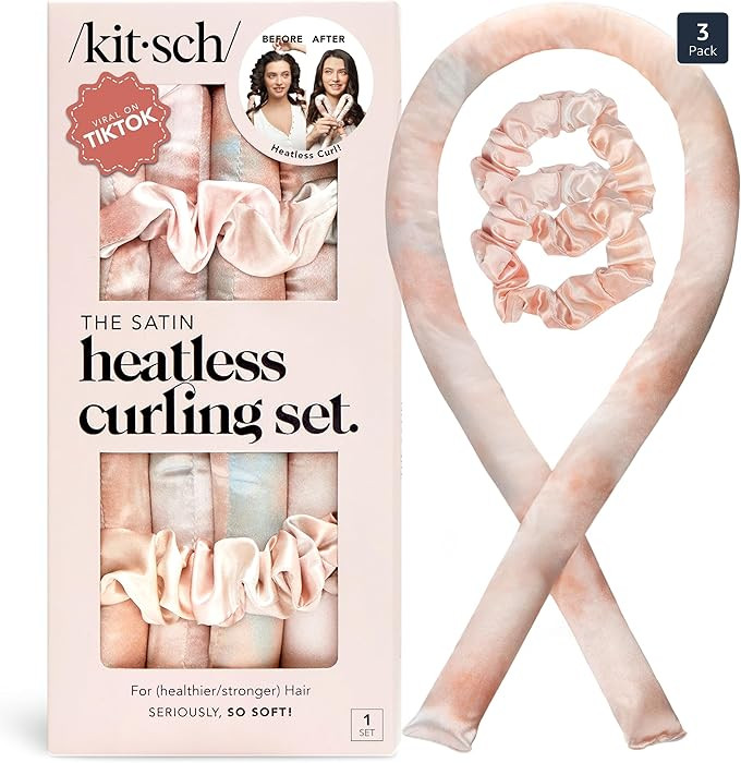 Kitsch Satin Heatless Curling Set – Heatless Curls Overnight with 34" Hair Curler & 2 Satin Scr... | Amazon (US)