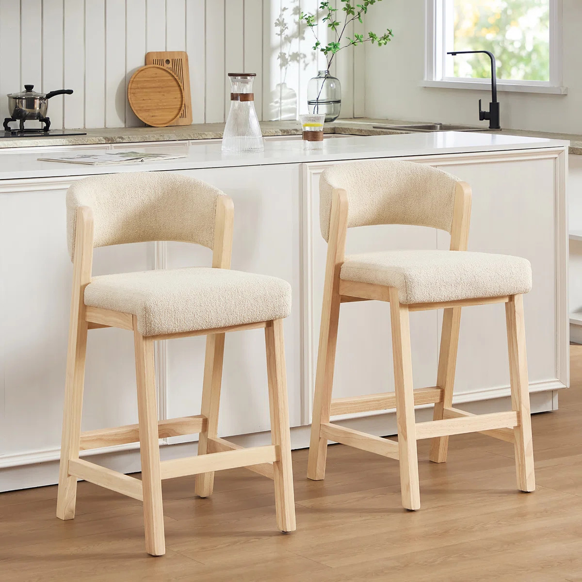 26.2"H Mid-Century Upholstered Linen Counter Stool With Solid Wood Frame (Set of 2) | Wayfair North America