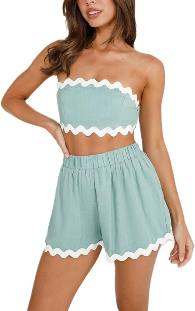 Juakoso Womens 2 Piece Vacation Outfits Pajamas Sets Casual Cropped Tank Tops Shorts Lounge Sets ... | Amazon (US)