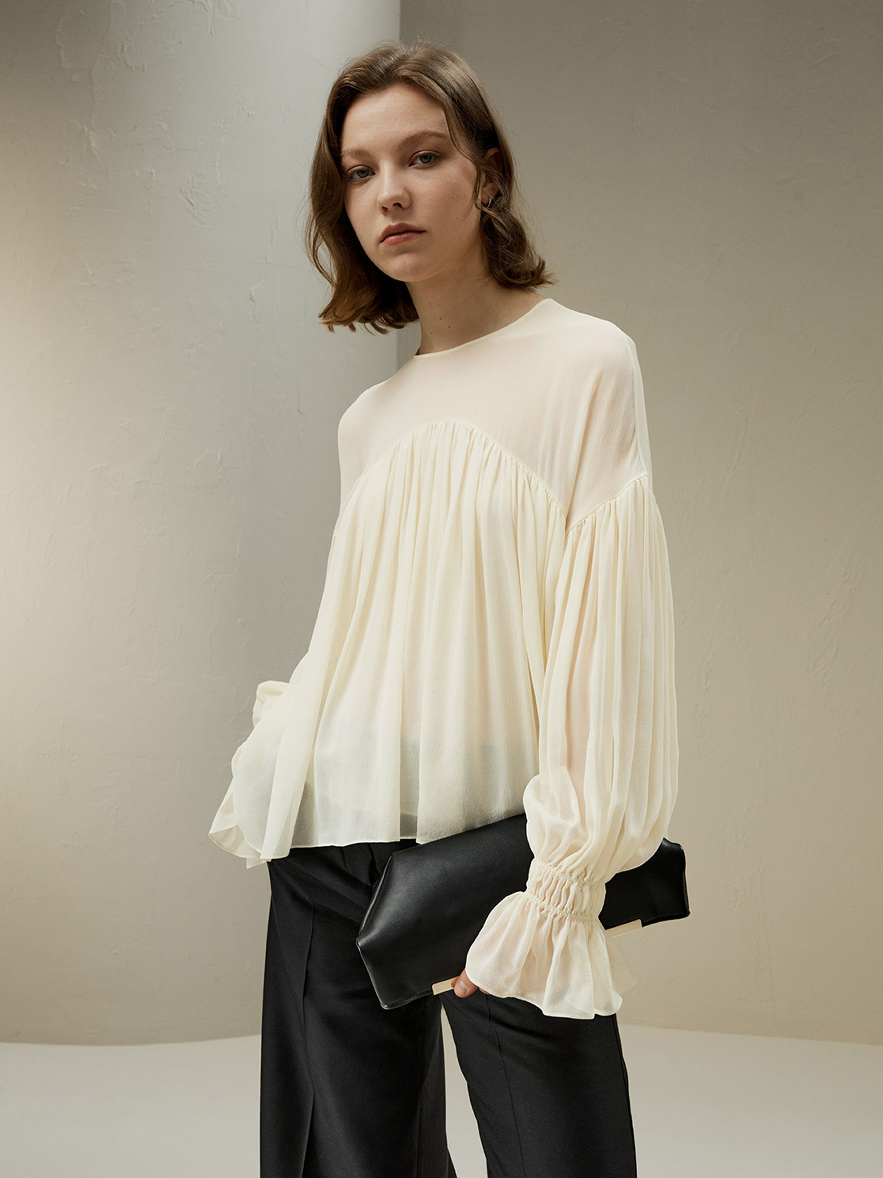 Sheer-shoulder Ruffle Shirt | LilySilk