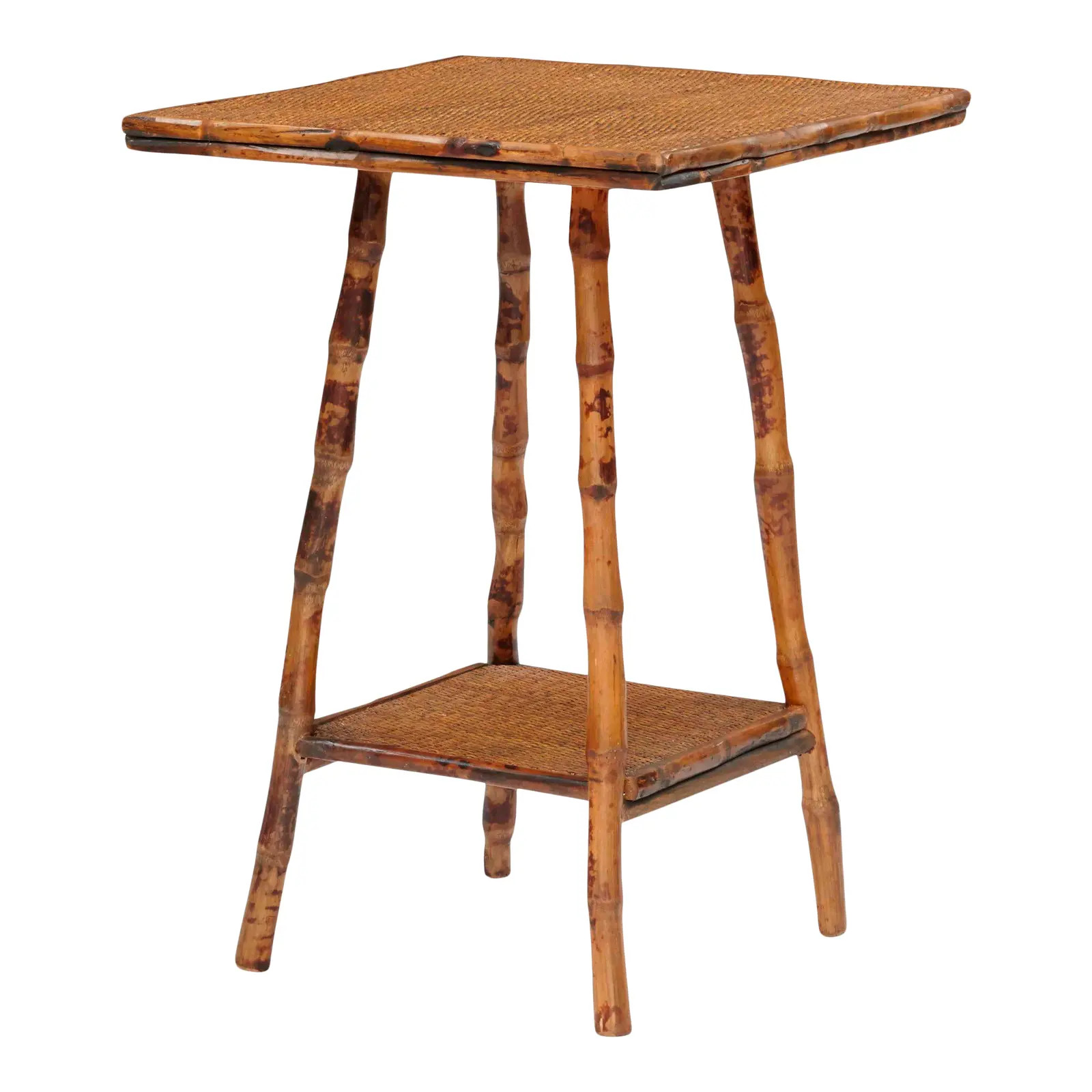 English Square Table, Brown, Rattan | Chairish