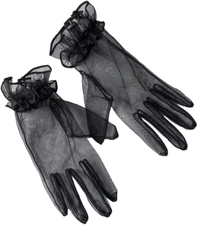 Women's Summer Tulle Gloves Pleated Ruffle Full Finger Wrist Length Opera Party Gloves | Amazon (US)