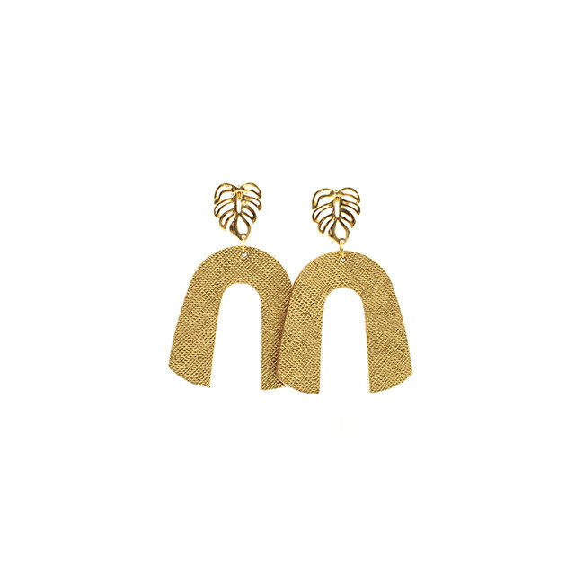 Gold Leaf Beau Leather Earrings with Palm Post | Nickel and Suede