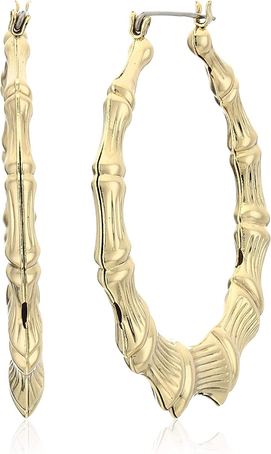 Betsey Johnson Large Bamboo Hoop Earrings,GOLD | Amazon (US)