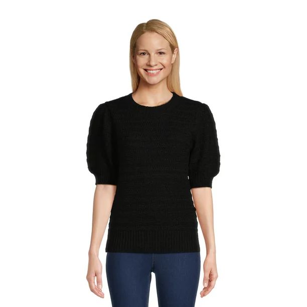 Time and Tru Women's Puff Shoulder Sweater with Short Sleeves, Sizes XS-3XL | Walmart (US)