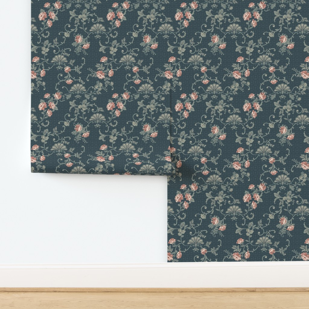 Rococo Roses - Medium - Blue Wallpaper | Spoonflower | Spoonflower