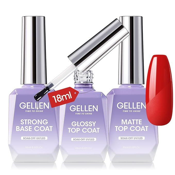 Gellen Gel Top Coat Base Coat - 3pc 18ml Matte & Glossy Top Coat Base Coat for Gel Nail Polish,No... | Amazon (US)