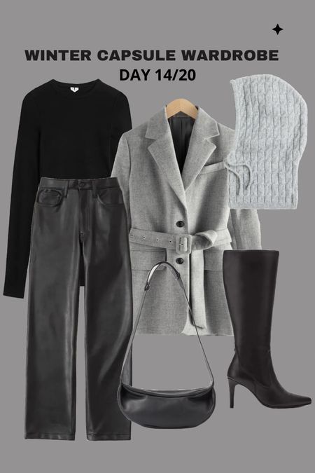 Leather trousers and belted blazer outfit from my capsule wardrobe winter #capsulewardrobe #blazer #greyoutfit

#LTKstyletip #LTKSeasonal #LTKFind