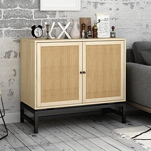 Recaceik Ratten Sideboard Buffet Cabinet/Console Table, Natural Accent Storage Cabinet with 2 Rat... | Amazon (US)