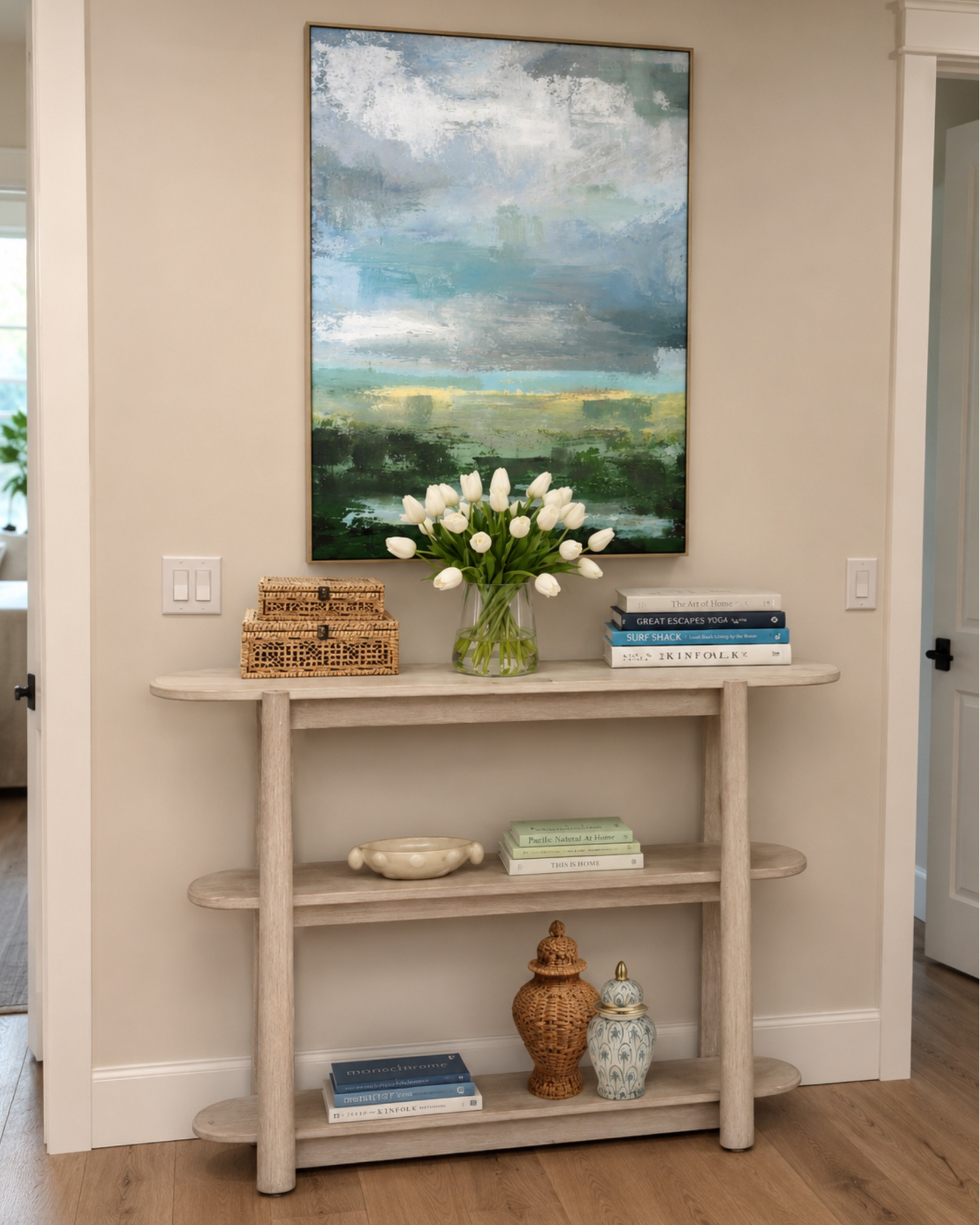 A styled costal console for a beach house bedroom!

#LTKdayinmylife #LTKSaleAlert #LTKHome