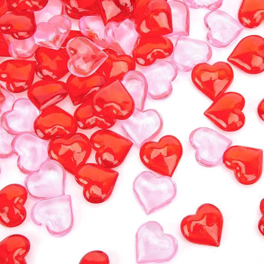 DomeStar 150PCS Heart Vase Fillers, Acrylic Hearts Rhinestones Pink Red Heart Diamonds 20mm for F... | Amazon (US)