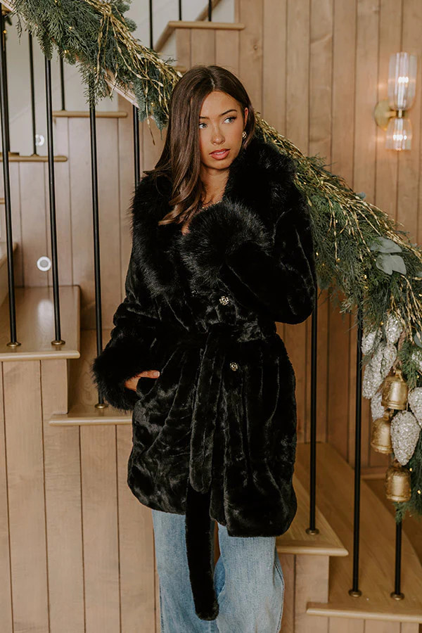 London Afternoon Plush Faux Fur Coat in Black | Impressions Online Boutique