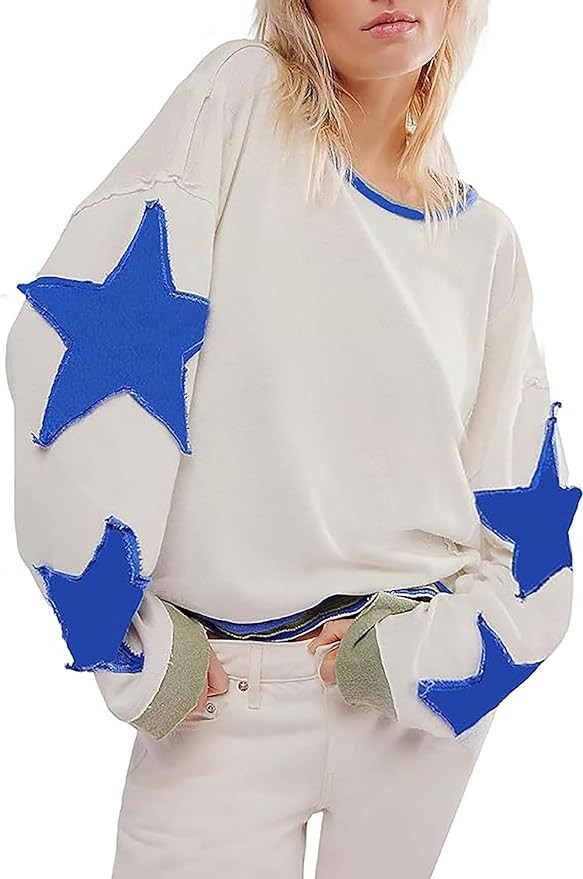 utcoco Oversized Sweatshirt for Women Star Patches Crew Neck Long Sleeve Shirts Hoodies Fashion Y... | Amazon (US)
