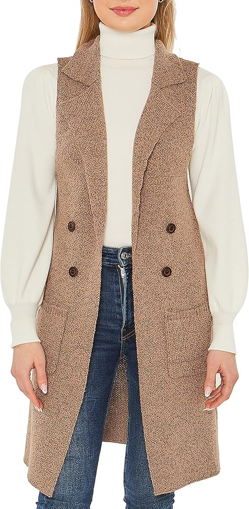 Love Tree Women's Sleeveless Long Sweater Vest Open Front Knit Cardigan Waistcoat | Amazon (US)