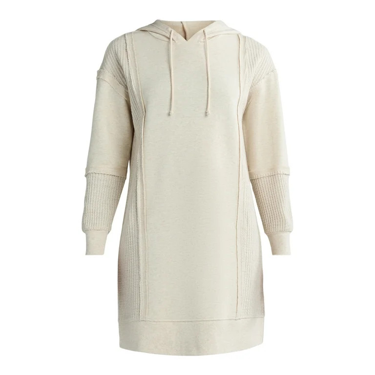 Time And Tru Women's Mixed Media Hooded Dress, Sizes XS-XXXL | Walmart (US)