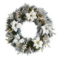 Nearly Natural Poinsettia PVC Flocked White Prelit LED Battery Operated Wreath, 24" (White) | Walmart (US)