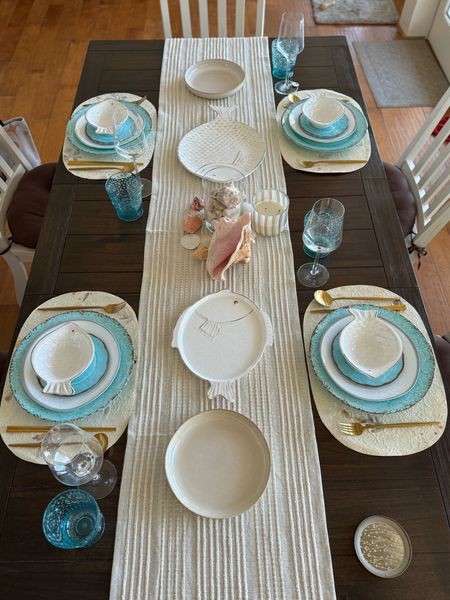 Dinner table coastal living style.
I sourced exact otiducts and similar items. 

#LTKfamily #LTKSeasonal #LTKparties