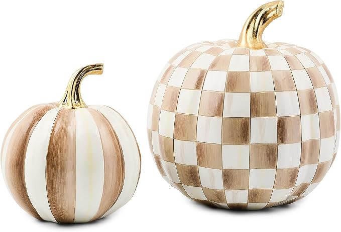 MACKENZIE-CHILDS Set of 2 Pumpkins, Resin Halloween and Fall Decor, Small and Medium, Brown-and-W... | Amazon (US)