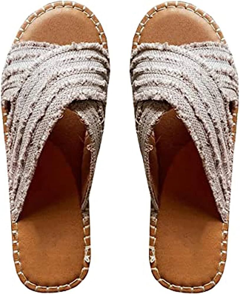 Nywaba Cleo Espadrille Slides, 2021 Flat-Bottomed Straw Cross Fisherman Shoes Bohemian Outer Wear... | Amazon (US)