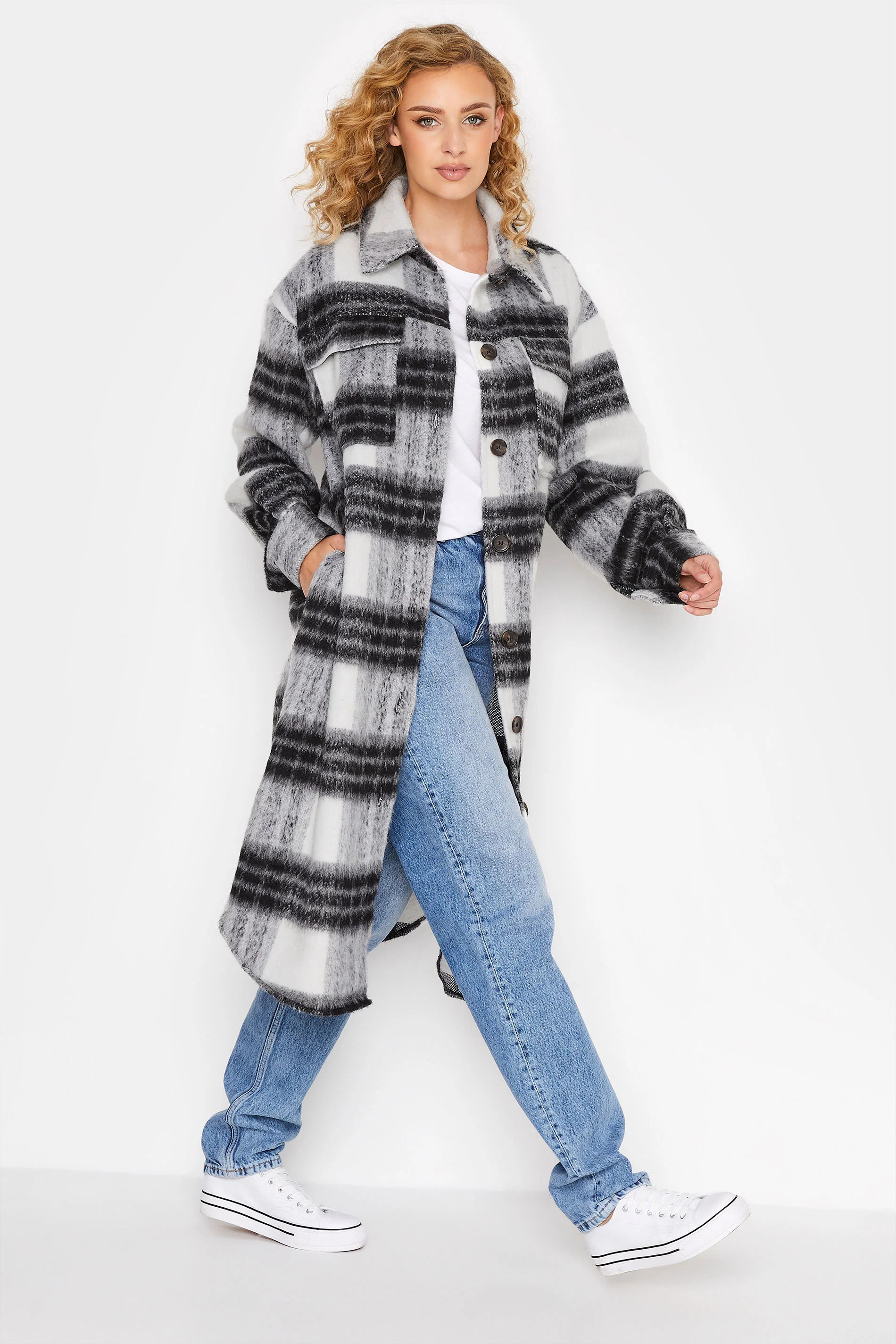 LTS Tall Black & White Check Midi Shacket | Long Tall Sally