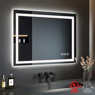 TOOLKISS 40 in. W x 32 in. H Rectangular Frameless LED Light Anti-Fog Wall Bathroom Vanity Mirror... | The Home Depot