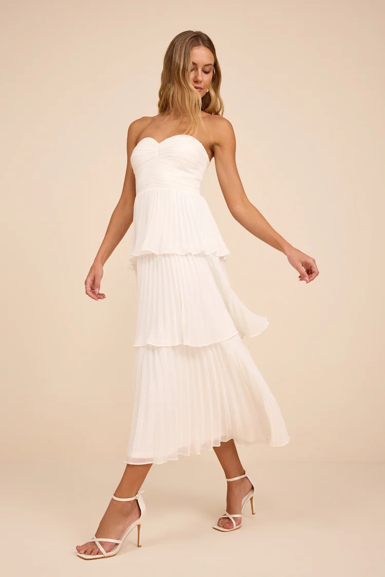 Seriously Sensational White Strapless Tiered Midi Dress | Lulus