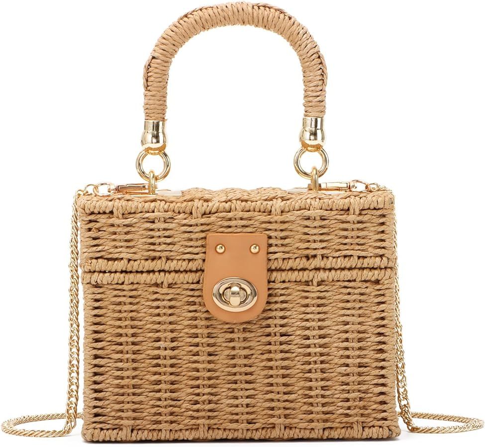 KUANG! Handwoven Rattan Bag for Women Woven Straw Square Crossbody Bag Vintage Basket Purse Beach... | Amazon (US)