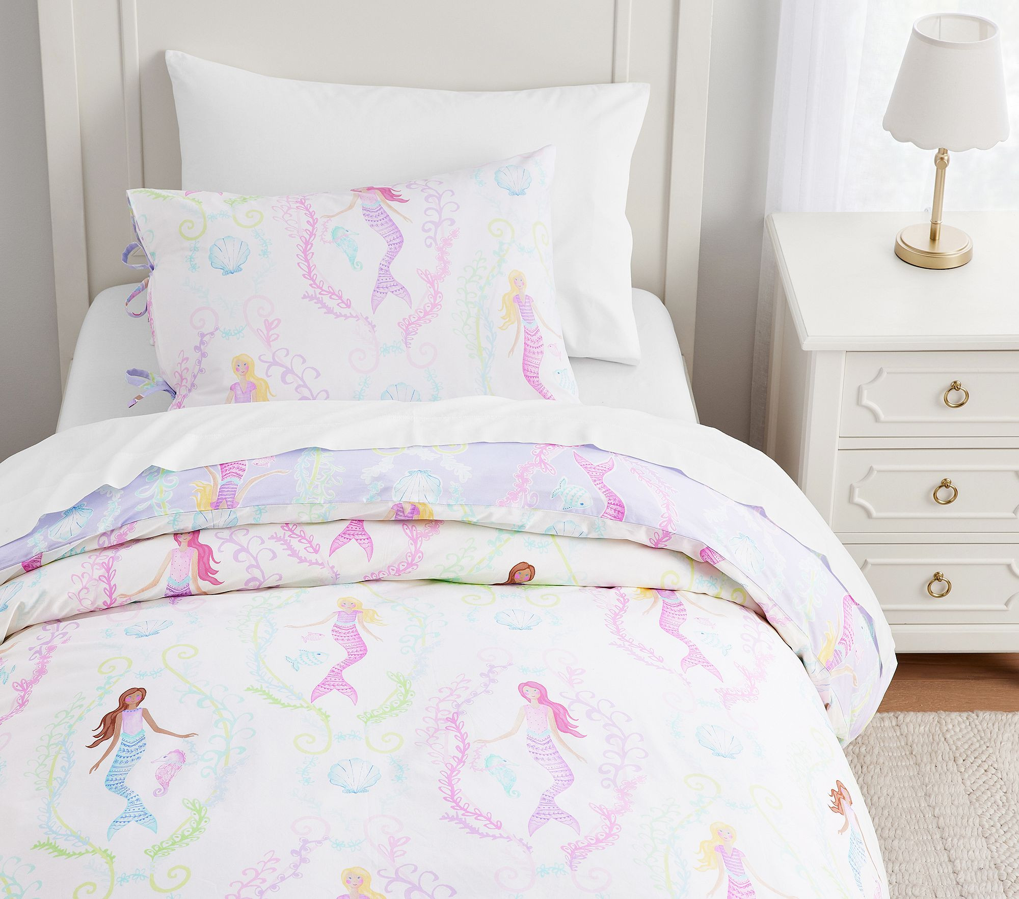 Bailey Mermaid Organic Reversible  Duvet & Shams | Pottery Barn Kids