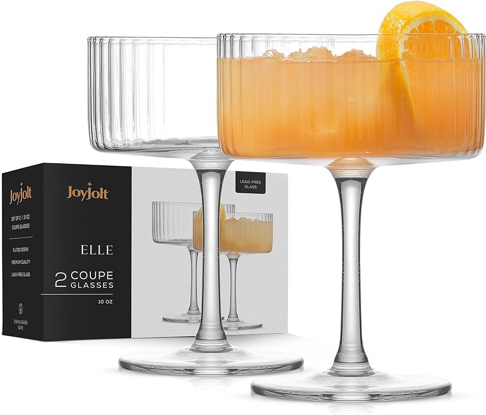 JoyJolt Fluted Ribbed Coupe Glasses – ELLE 10oz Cocktail Coupe Glasses Set of 2, Unique Champag... | Amazon (US)
