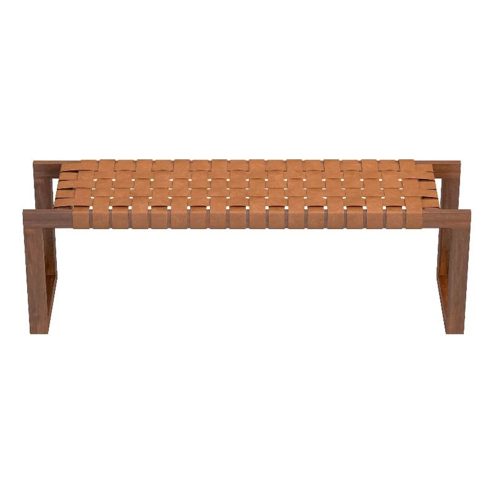 Elenor Mid-Century Modern Rectangular Genuine Tan Leather Upholstered Bench | Walmart (US)
