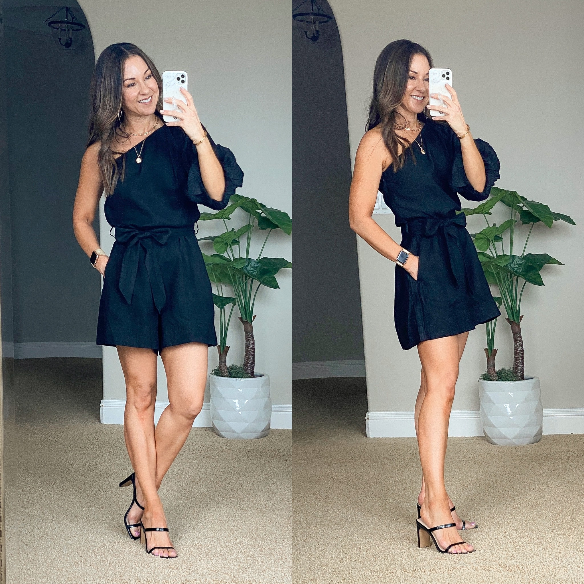 💥Save 10% on this cute one 3/4 puff sleeve shoulder romper with tie waist and pockets from Amazon.  I linked my favorite strapless bra and heel.  Brunch outfit | Summer romper | baby shower outfit | date night outfit | easy outfit 

#LTKstyletip #LTKsalealert #LTKunder50
