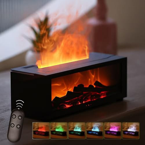 Mini Fireplace Diffusers for Essential Oils Fireplace Humidifier with Remote 150ml Fireside Ultrasonic Humidifier Bonfire Flame Diffuser with 7 Colors Light for Home Room Office (Black) | Amazon (US)