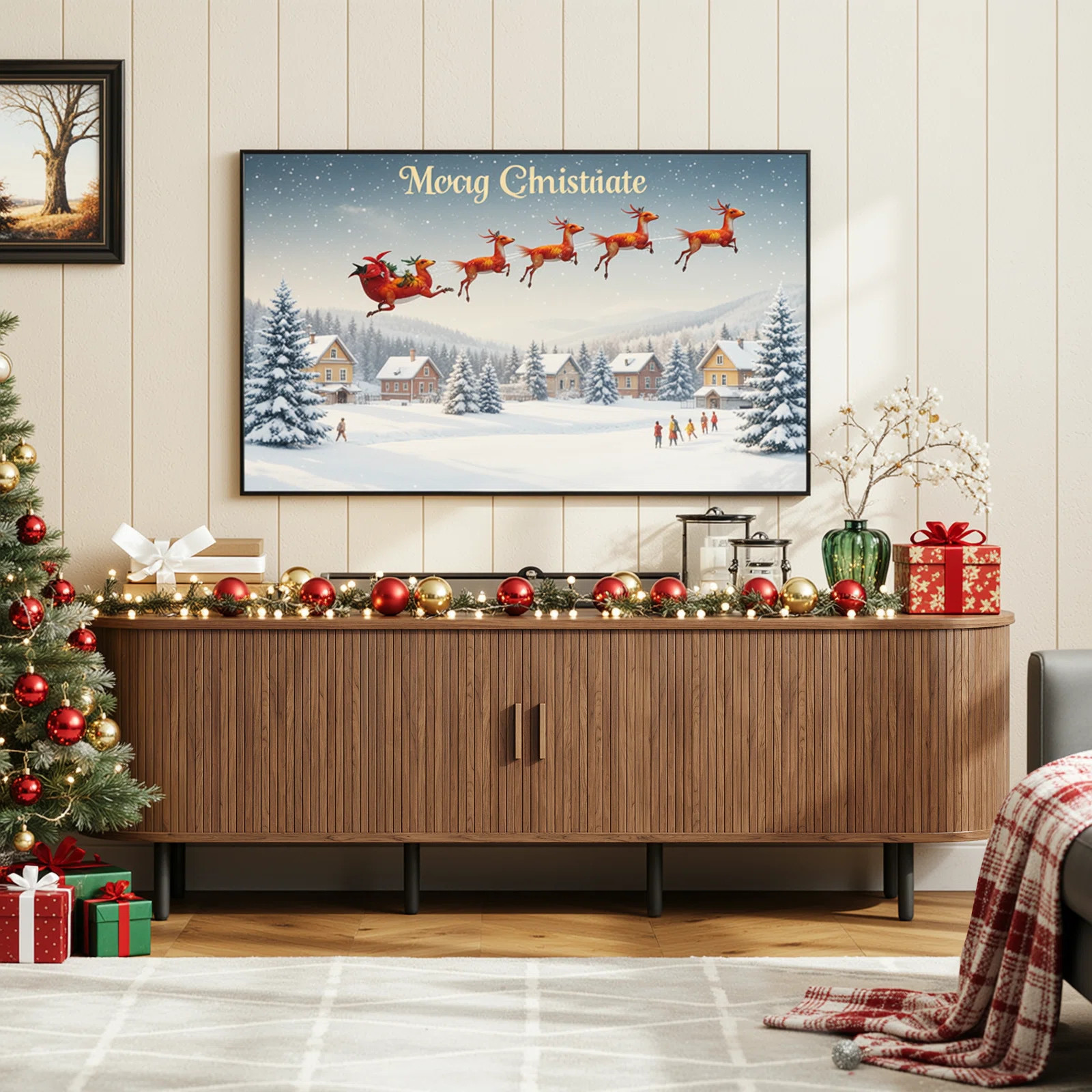 Tv Stand With Storage And Shelves Designed To Fit 55’’ - 80’’ Tvs. Wood Entertainment Cen... | Wayfair North America