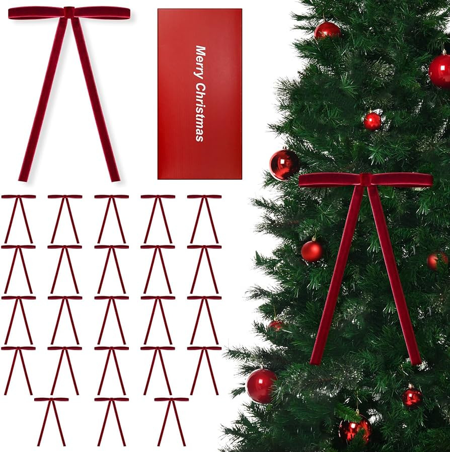 24 PCS Velvet Christmas Tree Bows，Christmas Wreath Bows,Rustic Crafts Gift Bows for Christmas T... | Amazon (US)