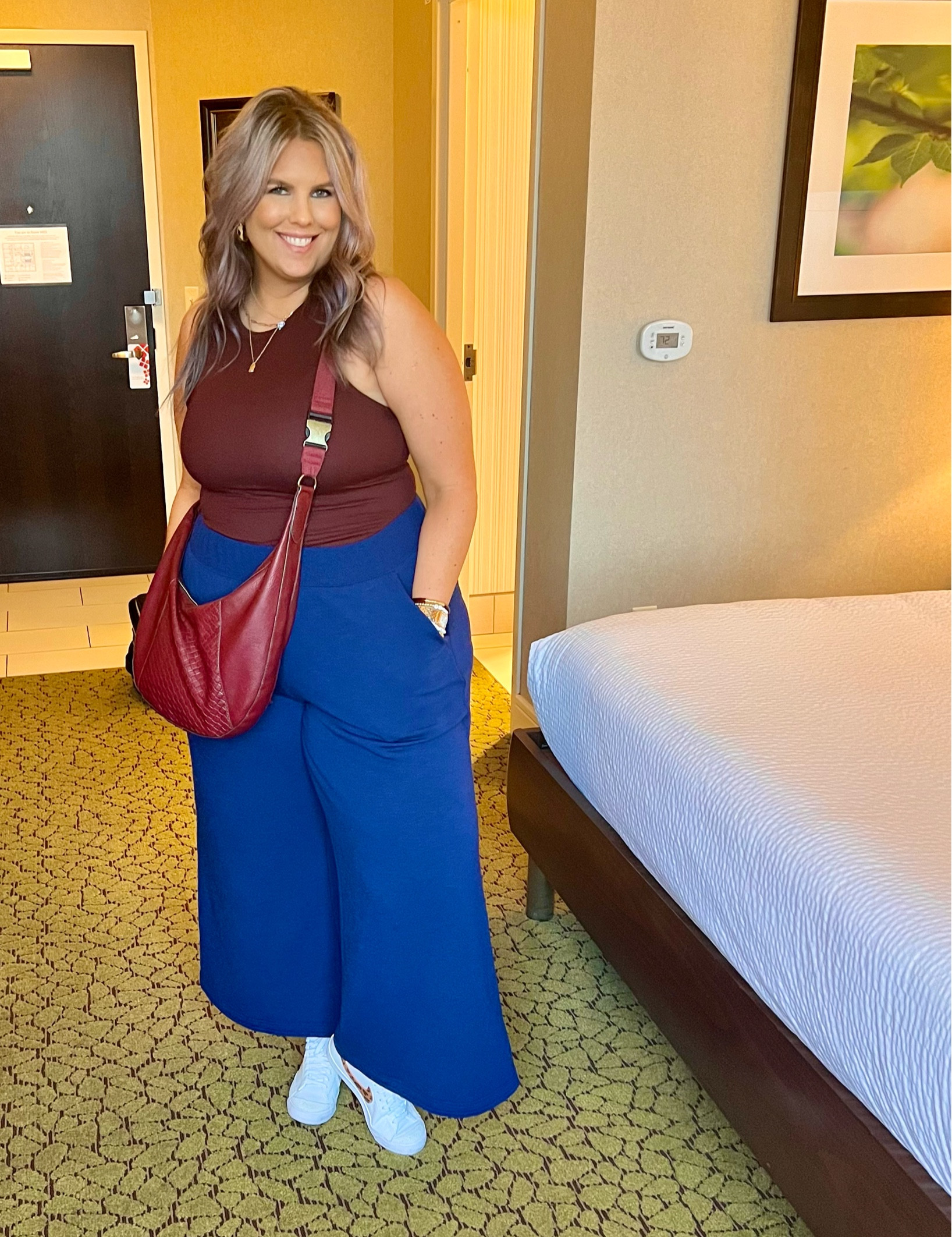 ✨SIZING•PRODUCT INFO✨
⏺ Maroon Ribbed High Neck Fitted Tank Top - L - TTS @targetstyle 
⏺ Nike Blazers with Leopard Swoosh - TTS @nike 
⏺ Maroon Hobo Bag •• mine no longer available from @walmartfashion  but linked similar from @amazonfashion 
⏺ Blue Wide Leg Pants - check @walmart in store and I also linked similar options 
⏺ Shaping Cami - XL - TTS @shapermint 

Travel outfit, lounge outfit, airport outfit, cropped pants, wide leg pants, Nike, high tops, hi tops, sneakers, leopard, pattern, basics, bodysuit, fitted, ribbed, tank, hobo bag, shoulder bag, tucked, blue, royal blue, cobalt blue

#travel #traveloutfit #airport #plane #airplane #car #train #cruise #flight travel style, travel fashion, airport outfit, airport style, airport fashion, airport fit, travel fit, travel look, airport look #bodysuit #bodysuits #bodysuitlook #tank #tankbodysuit #bodysuitfashion #bodysuitoutfit #bodysuitoutfitinspiration #bodysuitoutfitinspo #lookswithbodysuits #outfitwithbodysuit #bodysuitstyle #stylewithbodysuit #nike #nikeshoes #nikesneakers #nikelook #nikeoutfit #nikeoutfitinspo #nikeoutfitinspiration #nikestyle #nikefashion #nikeinspo #lookswothnike #outfitswithnike #looksfeaturingnike #sneakersfashion #sneakerfashion #sneakersoutfit #tennis #shoes #tennisshoes #sneakerslook #sneakeroutfit #sneakerlook #sneakerslook #sneakersstyle #sneakerstyle #sneaker #sneakers #outfit #inspo #sneakersinspo #sneakerinspo #sneakerinspiration #sneakersinspiration #lounge #loungewear #loungeoutfit #loungewearoitfit #loungestyle #loungewearstyle #loungefashion #loungewearfashion #loungelook #loungewearlook 
#under10 #under20 #under30 #under40 #under50 #under60 #under75 #under100
#affordable #budget #inexpensive #size14 #size16 #size12 #medium #large #extralarge #xl #curvy #midsize #pear #pearshape #pearshaped
budget fashion, affordable fashion, budget style, affordable style, curvy style, curvy fashion, midsize style, midsize fashion

#LTKStyleTip #LTKMidsize #LTKFindsUnder50