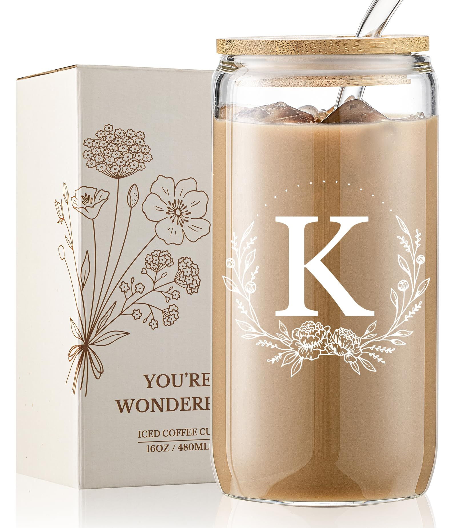 Personalized Gifts for Women, Monogrammed 16oz Glass Cups with Bamboo Lids and Straws, Customized... | Amazon (US)