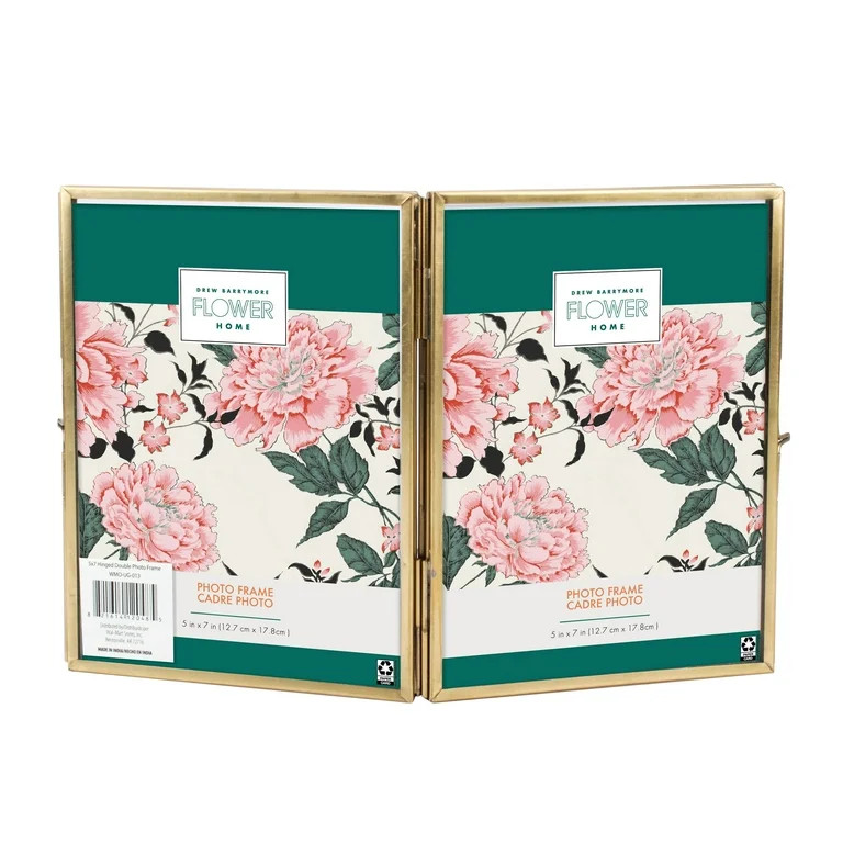 Drew Barrymore Flower Home 5x7 Rectangular Metal Table Top Hinged Double Picture Frame, Gold | Walmart (US)